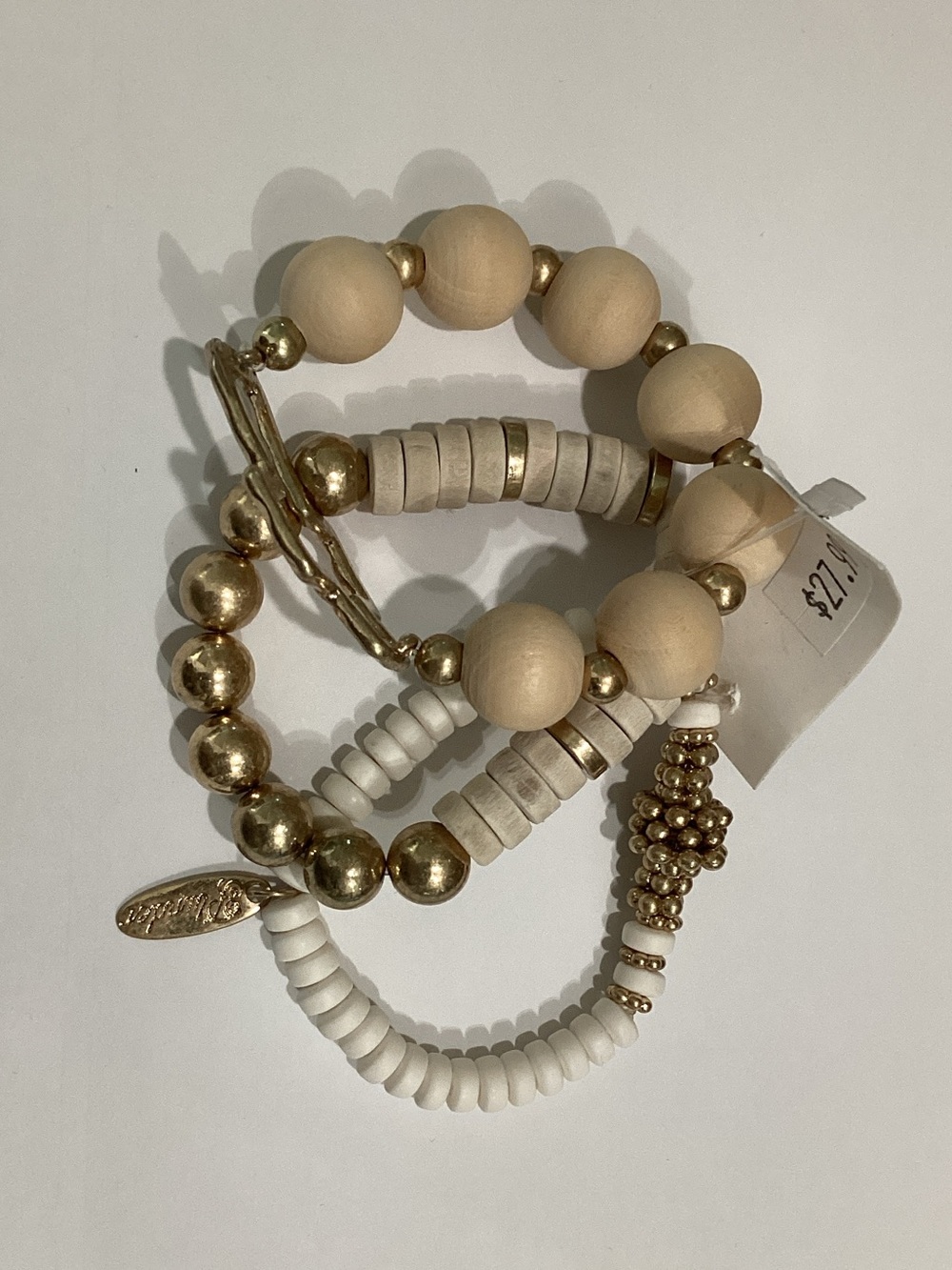Plunder Cream & Gold Mixed Bead Bracelet Stack